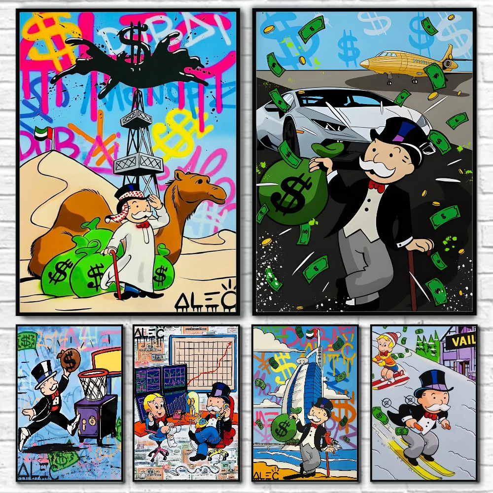 

Cartoon Dollar A-Aalec Monopoly Poster Sticky Wall Art Printing Waterproof Home Living Bed Room Bar Aesthetic Decor