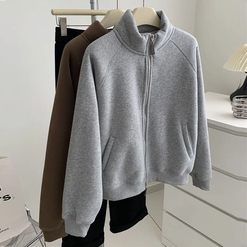 

Утепленная супертеплая женская зимняя куртка из овечьего флиса на молнии с воротником-стойкой, короткая, из полиэфирного волокна, с длинными рукавами