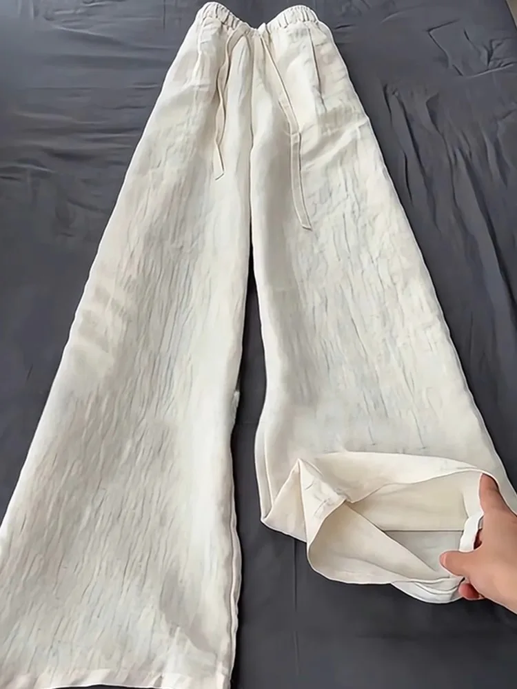 

Linen Wide Leg Pants Men Women Summer Thin Lyocell Draped Cotton Linen Samben Pants Small Size Straight Casual Pants