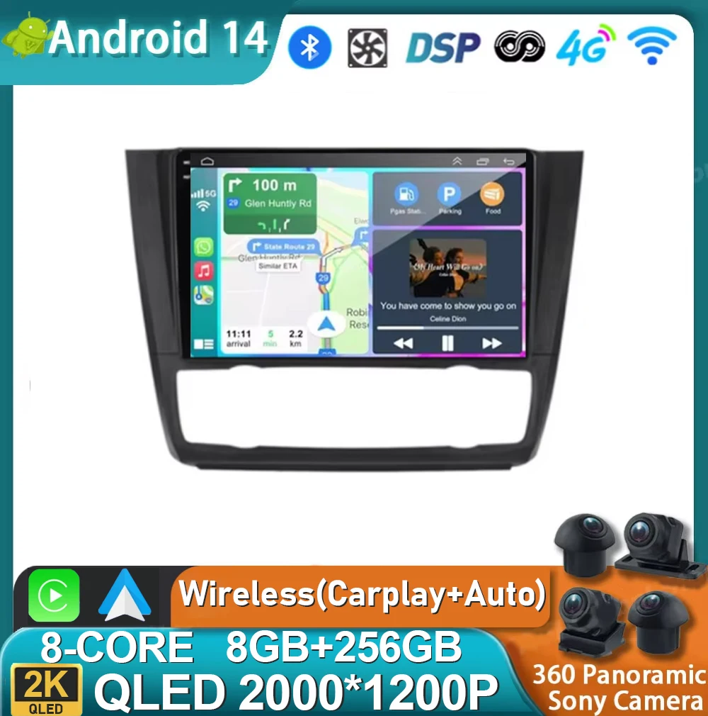 Android 14 For BMW E88 E82 E81 E87 1-Series 2004 - 2011 2K QLED Stereo Car Radio Multimedia Video Player GPS 4G CarPlay