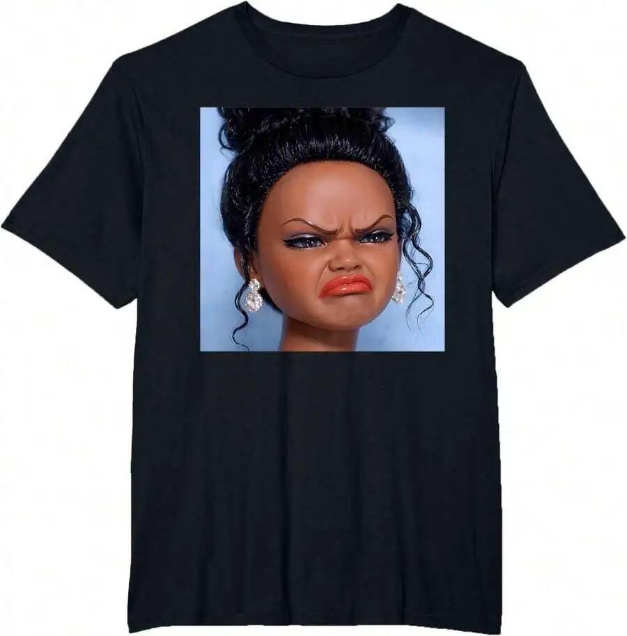 Funny Creepy Doll Face Meme Expression Hilarious Sarcastic T-Shirt 100% Cotton Trendy Y2K Short-Sleeve Tee-Soft, Quick-Drying,