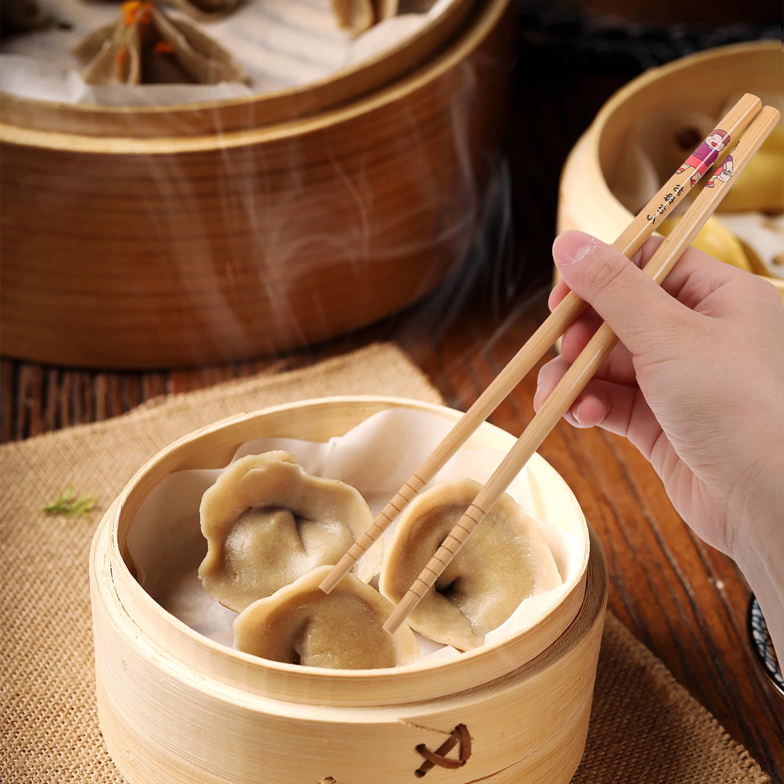 

5pcs Chopsticks Gift Box Bamboo Reusable Chinese Dinnerware Grain Surface Easy Clean Lightweight Portable Home Use Ramen