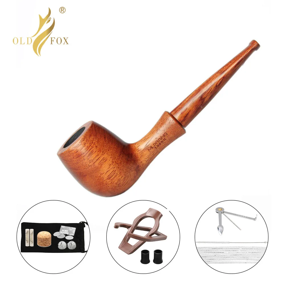 Old Fox Rosewood Tobacco Apple Pipe Set Accessories 9MM Activated Carbon Paper Filter Sandalwood Smoking Pipe With 10 Tools Kits