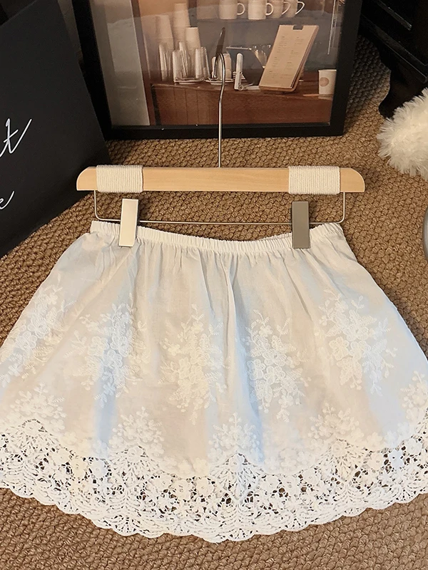 

Spring 2025 White Lace Semi-Body Skirt Women's Bot Hem Coverage Spring Layering Anti-Light f Skirt plus Size