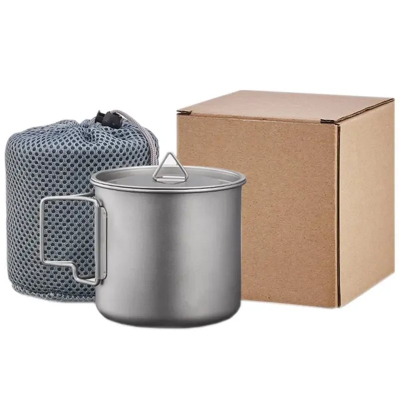 380ML TA1 Outdoor Titanium Alloy Mug Cup,With Mesh Bag,Water Cup,Coffee Cup,Camping Tableware Cup Sets,Creative Portable Mugs