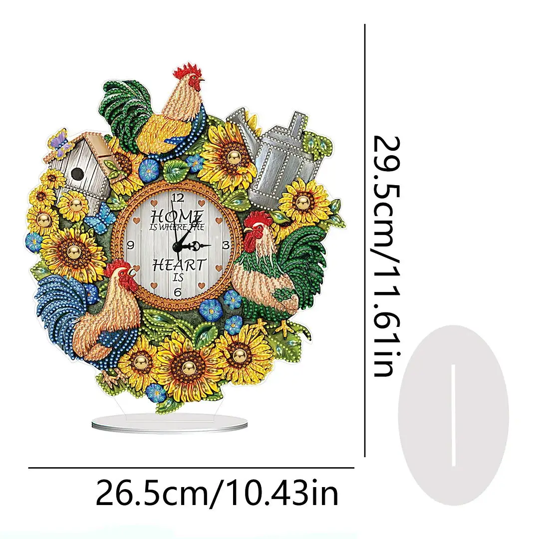 HOMFUN 5D DIY Special Shape Diamond Painting Desk Ornament Crystal Handmade Clock Kit Sunflower Rooster Embroidery Home Decor - view 5