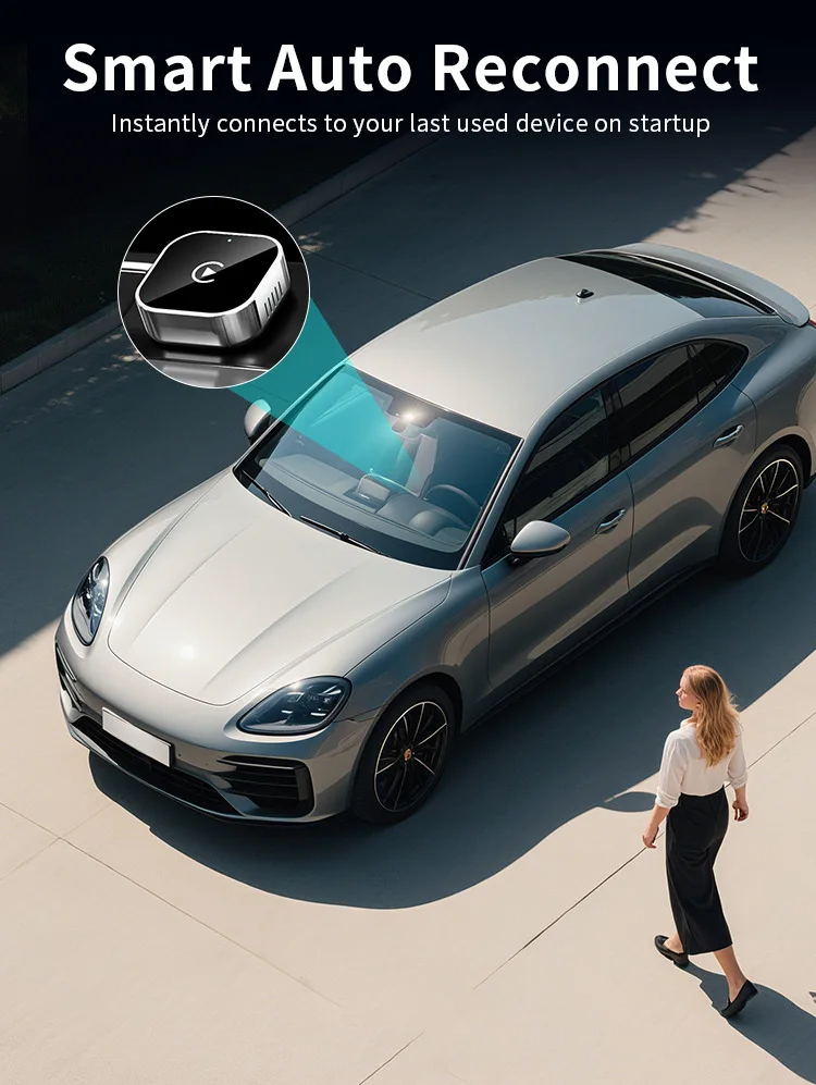 Adaptateur CarPlay sans fil Android Auto AI Box 2 en 1, Plug and Play pour voiture, conversion filaire en sans fil, faible latence, taille compacte