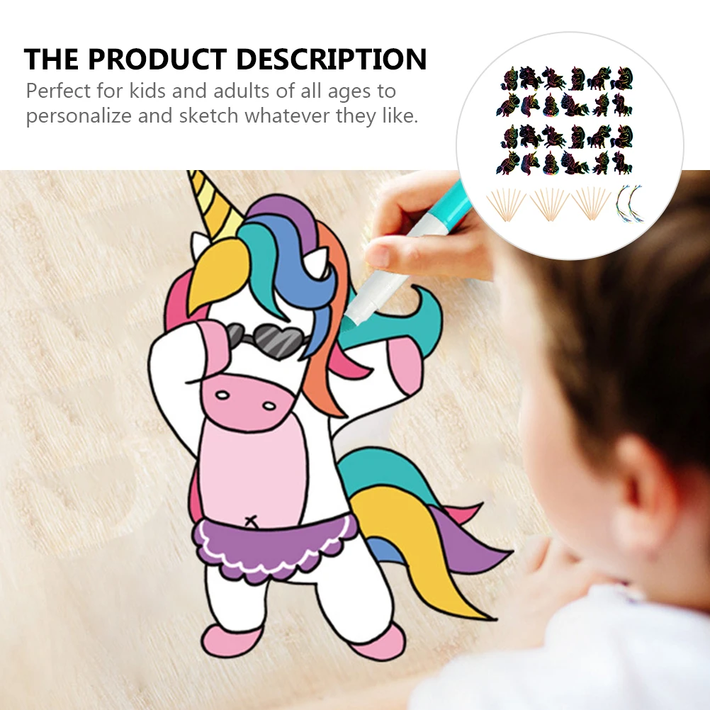 

2 Sets Toy Unicorn Scratch Painting Hand-painted Cards Drawing Paintings Child