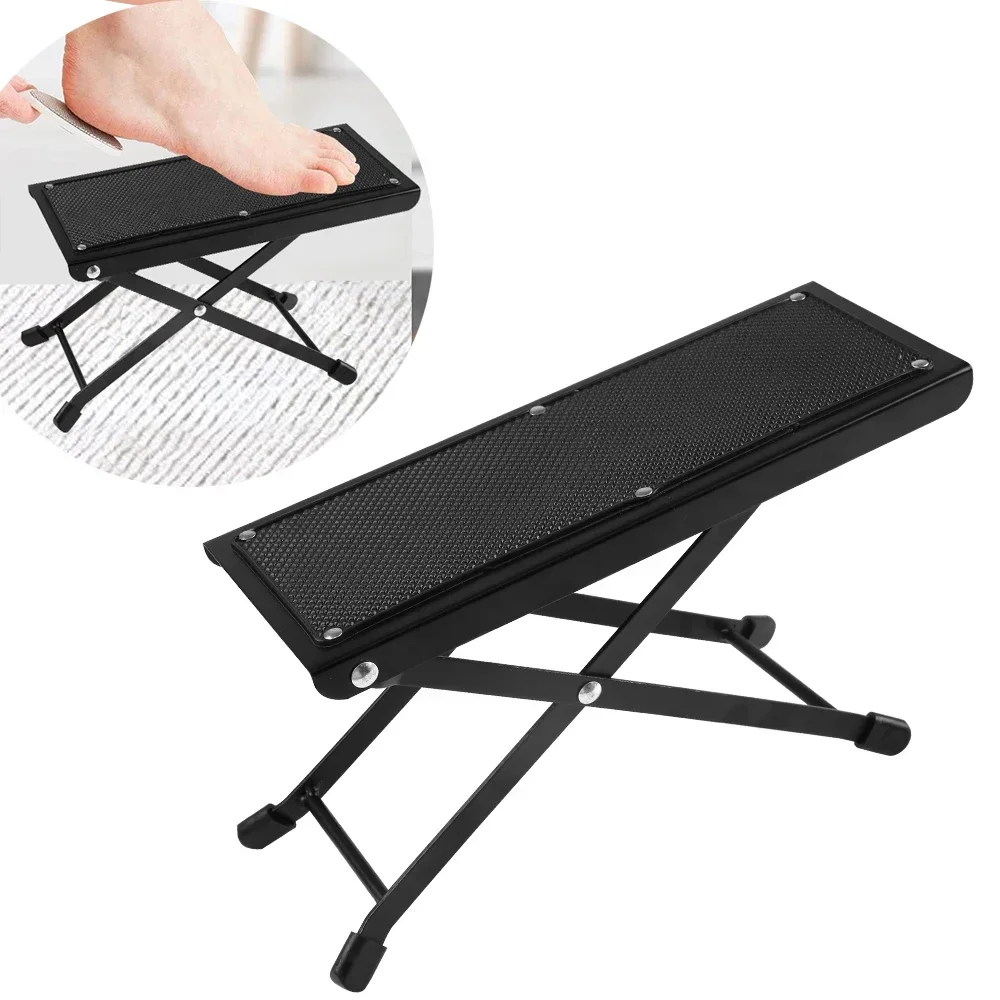 Reposapiés para guitarra, Pedal de Metal negro, almohadillas antideslizantes ajustables de altura, taburete de pie de soporte plegable, piezas de guitarra, accesorios