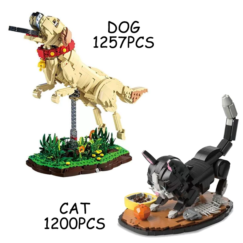 

1200 + шт., креативный лабрадор-ретривер, корова, кошка, строительные блоки, милая модель домашнего животного, украшение для рабочего стола, кирпичи, игрушка в подарок для детей