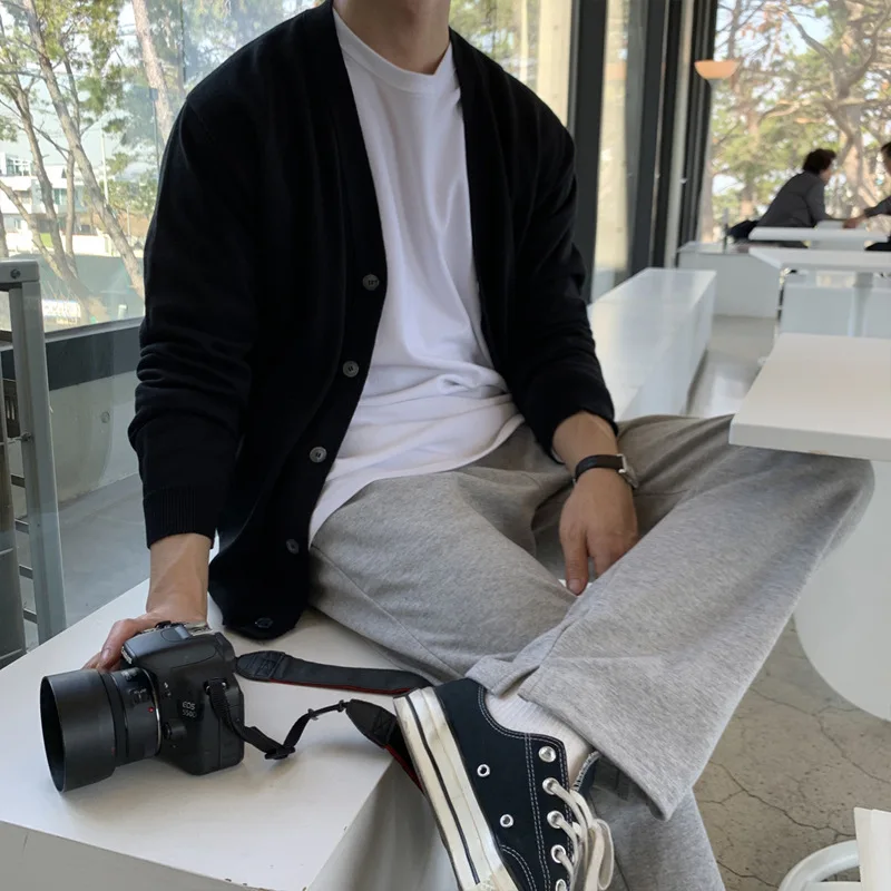 Imagen 7: Suéter de punto abierto de moda coreana para hombre, nuevo estilo de primavera y otoño, suéter de punto a la moda, suéter perezoso Simple