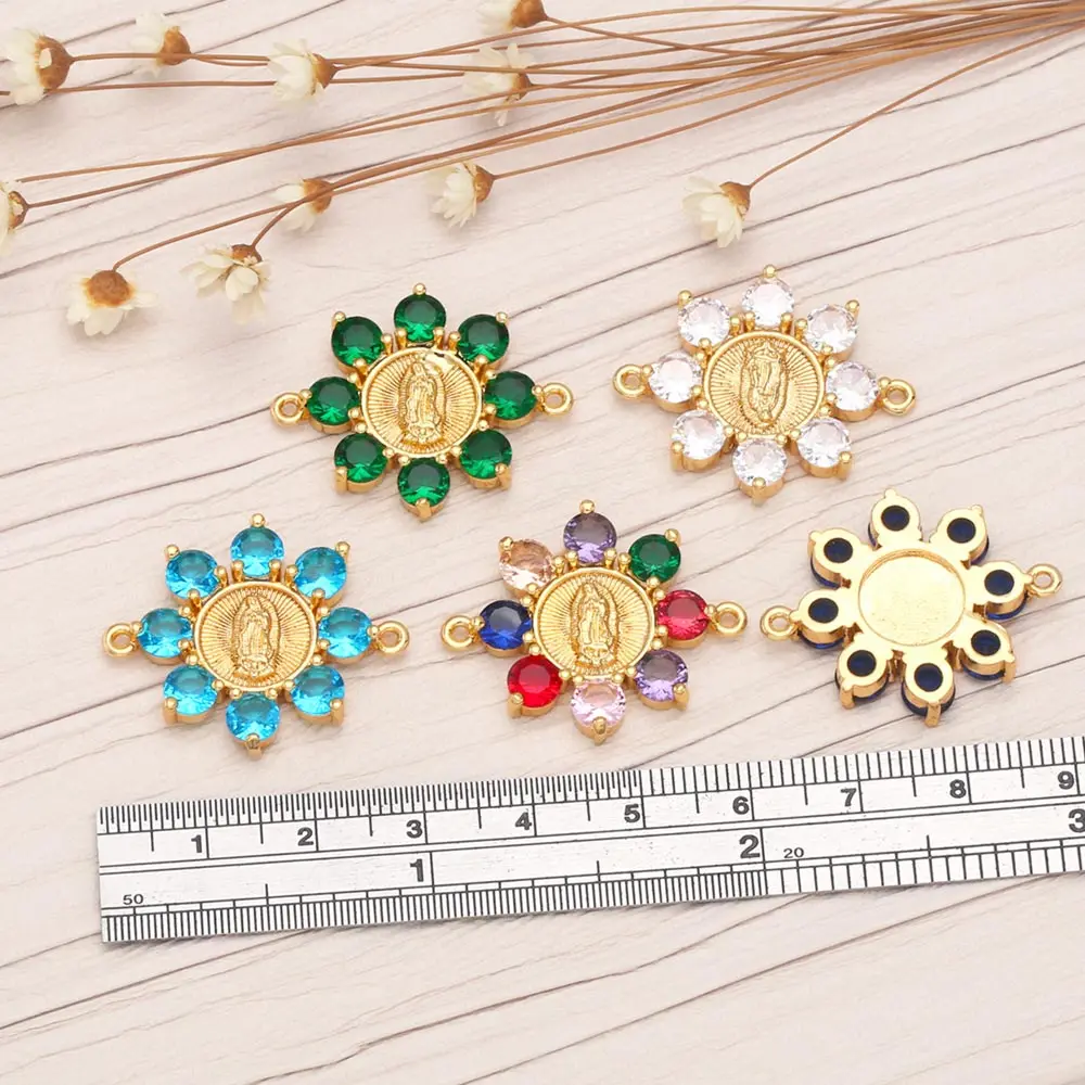 OCESRIO CZ Flower Virgin Mary Charms for Bracelete Making Copper Gold Plated Jewellery Crafts Wholesale niña virgenes chma173