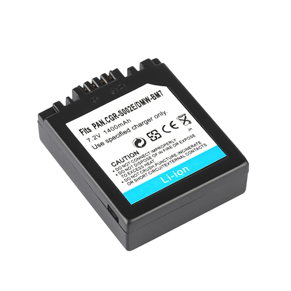 Paquete de batería de litio para cámara Digital, Pila de iones de litio de 7,2 V y 1400mAh, para Panasonic DMW-BM7 CGR-S002E CGA-S002
