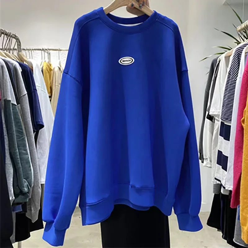 

Women Winter Loose Pullovers Fleece Long-Sleeve Klein Blue Hoodies Fat Female Tops Clothing Oversize Sweater Shirts Jumper 150kg