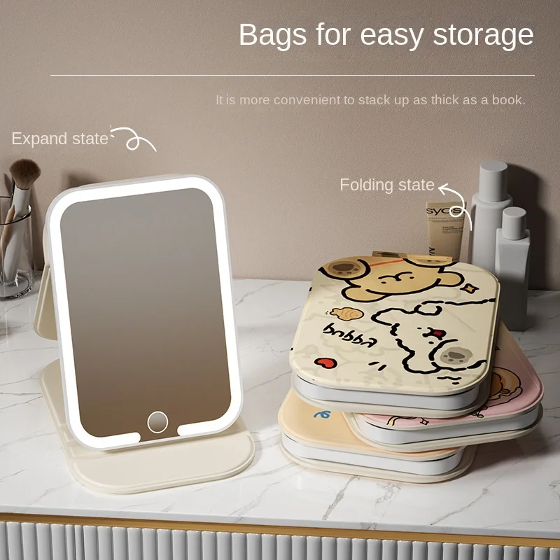"Bedrukt patroon desktop cosmetische spiegel met flip cover opvouwbaar draagbaar voor thuiskantoor slaapzaal student reisgrootte opties"