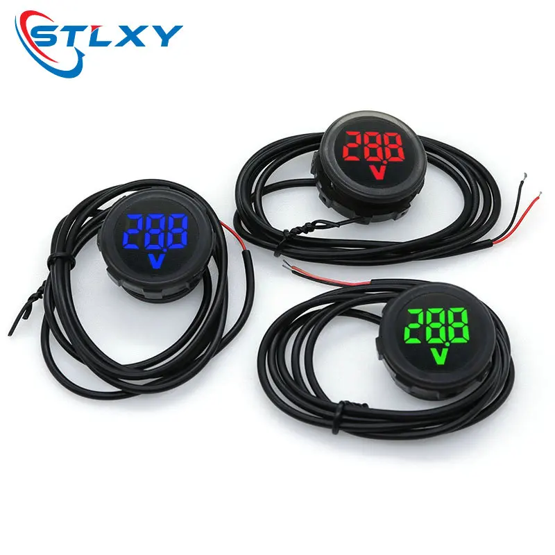 DC 4-100V LED Digital Display Round Two-wire Waterproof Voltmeter DC Digital Car Voltage Current Meter Volt Detector Tester