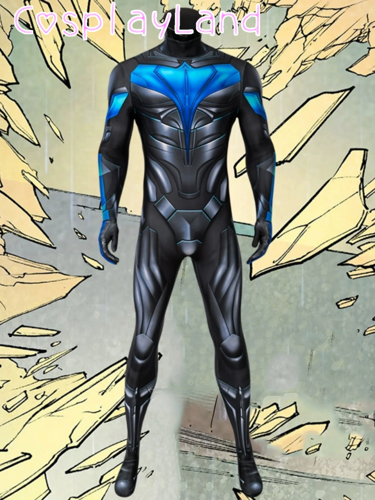 

Night Titan Halloween Carnival Cosplay Wing Dick Grayson Zentai Costume Superhero Robin 3D Printing Jumpsuit With Eye Mask