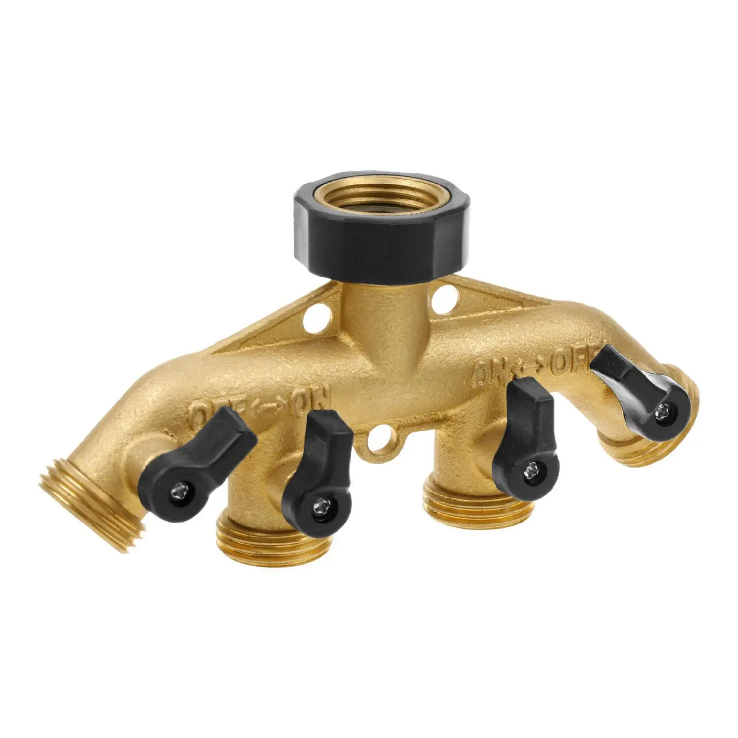 Solid Brass 4 Way Hose Splitter With Individual Shut Off Valves For Garden Faucet Outdoor Watering For Multi Outlet Connector