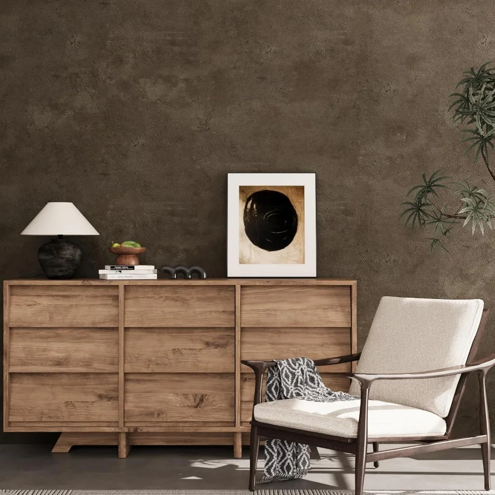 ورق جدران خرساني كبير قابل للتقشير واللصق باللون البني المعدني للجدران - ذاتي اللصق قابل للإزالة مقاس كبير 32 × 354 بوصة