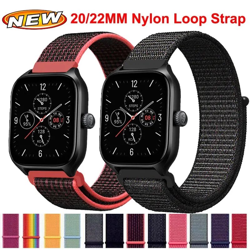 20mm 22mm Nylon Loop Band For Amazfit Bip/GTS 2 3 4/3pro/2e/GTR 4 42mm 47mm/GTR2/2e Bracelet Samsung Huawei Watch GT4 46mm Strap