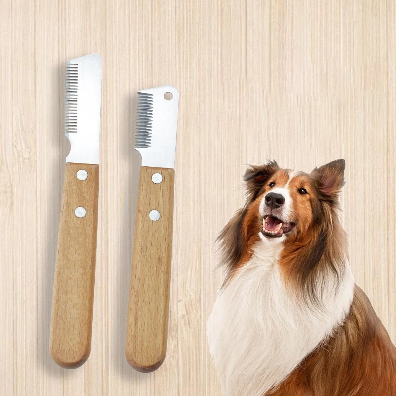 Pet Hair Removal Knife Professional Dog Comb Stainless Wooden Handle Stripping Knife Pet Hair Remover Grooming Brushes