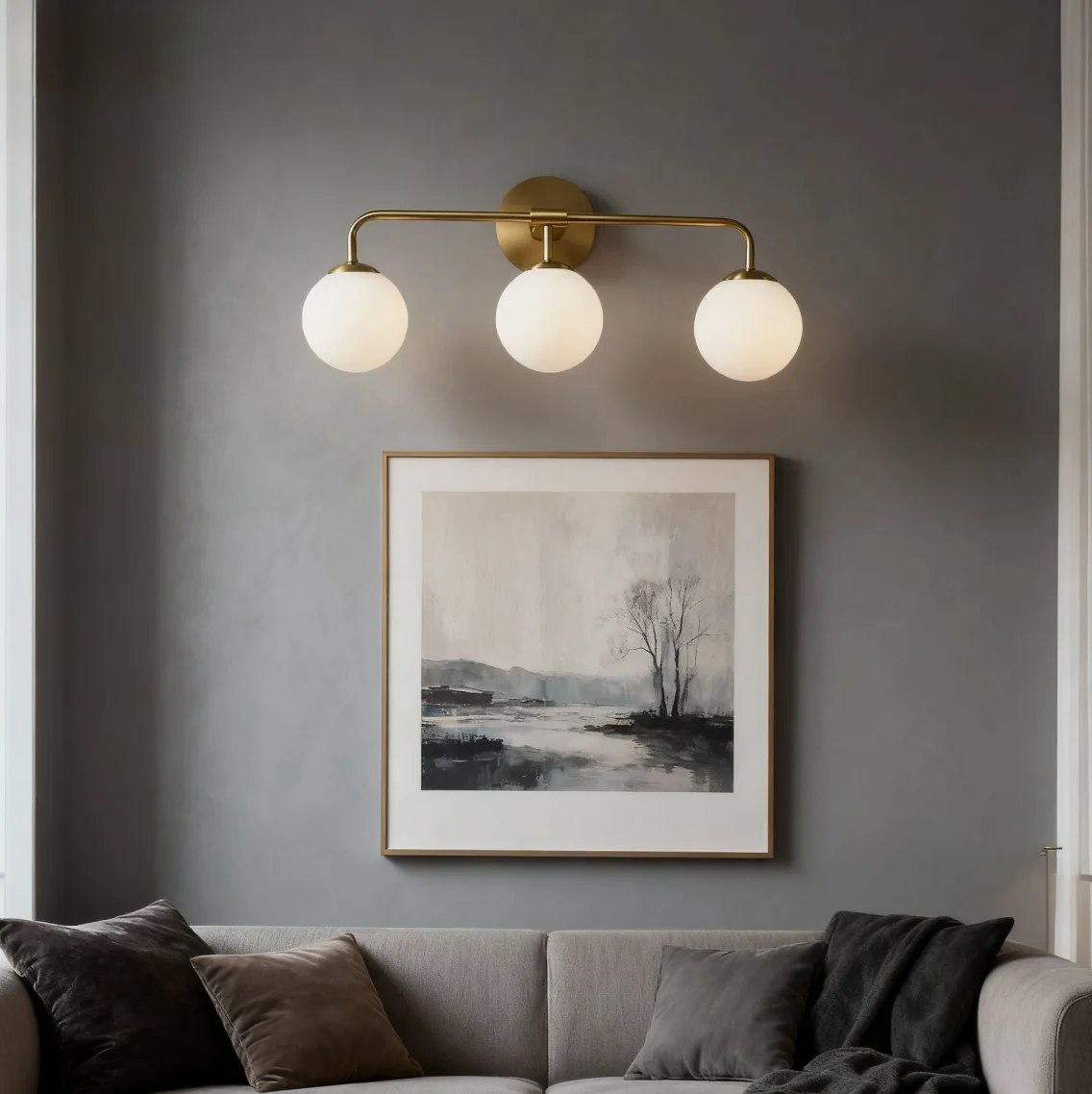 Modern Minimalist 3-head Milky White Glass Covered Wall Lamp for Living Room Study Hallway Dressing Table Decorative Wall Light