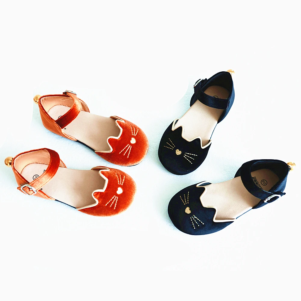 Littlesummer Sweet Cat sandali da bambina di alta qualità in velluto moda per bambini scarpe casual campana a sorpresa sandali per bambini