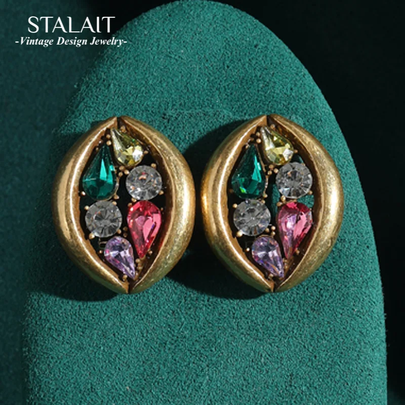 

Vintage Colored Eyes Crystal Earring Zircon Rhinestone Gold Color Luxury Quality Designer Jewelry For Woman Accessories 2025 New