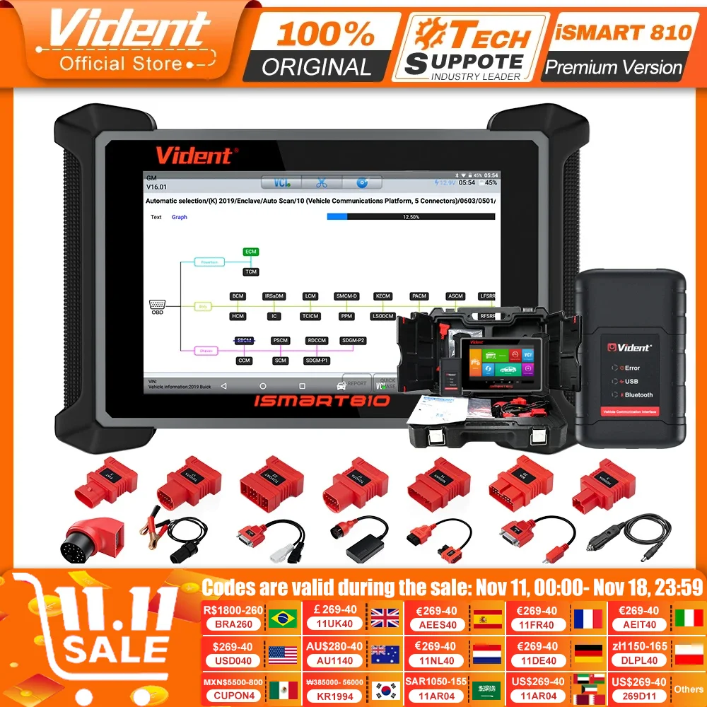 VIDENT iSmart810 Car Diagnostic Tools All System 40+ Reset Active Test ECU Coding Key Programming OBD2 Scanner CAN FD DoIP