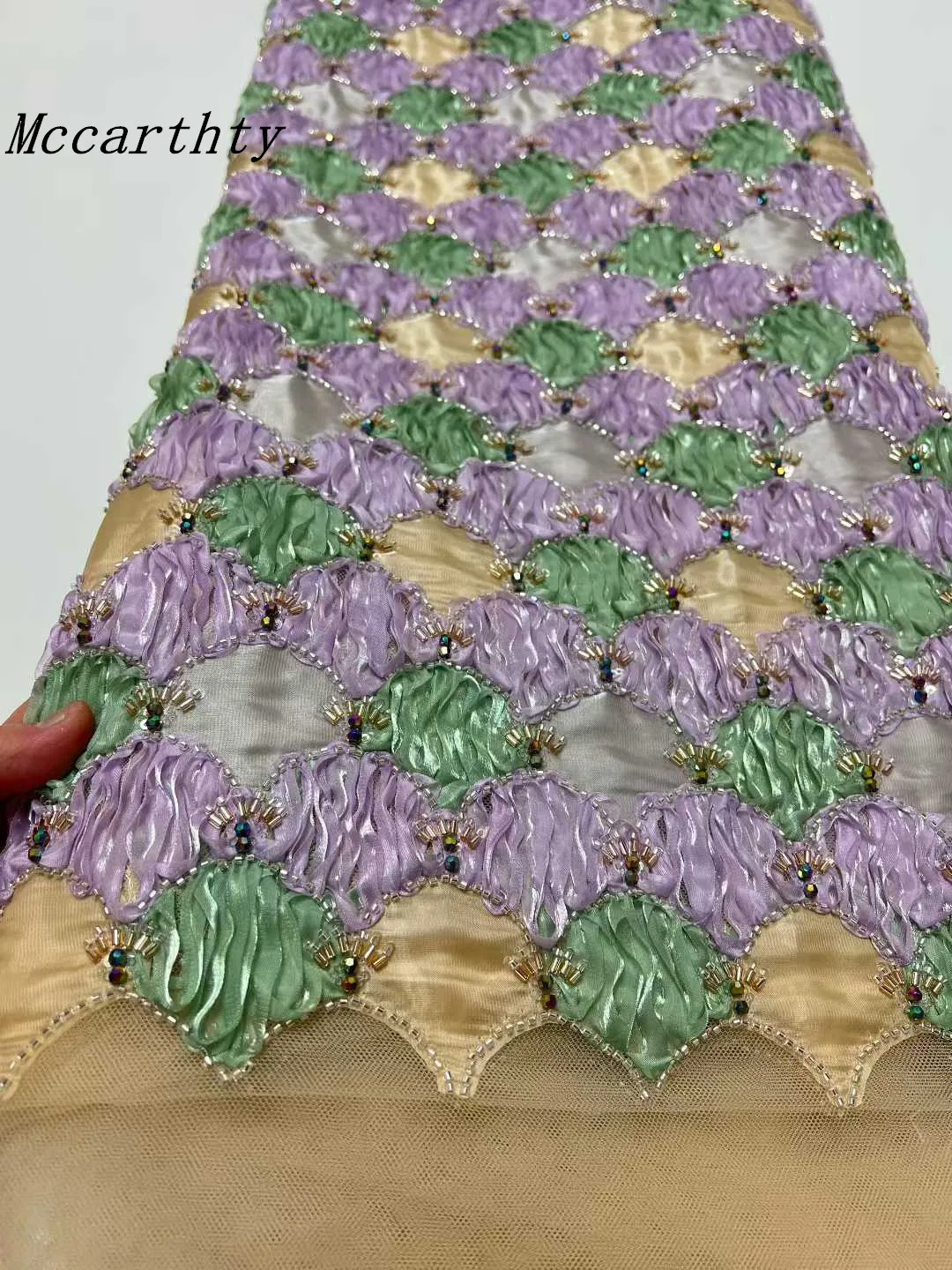 

Mccarthy Высокое качество, африканская французская ткань ручной работы из бисера, 2025 г., шитье, вышивка блестками, нигерийская кружевная ткань для свадьбы