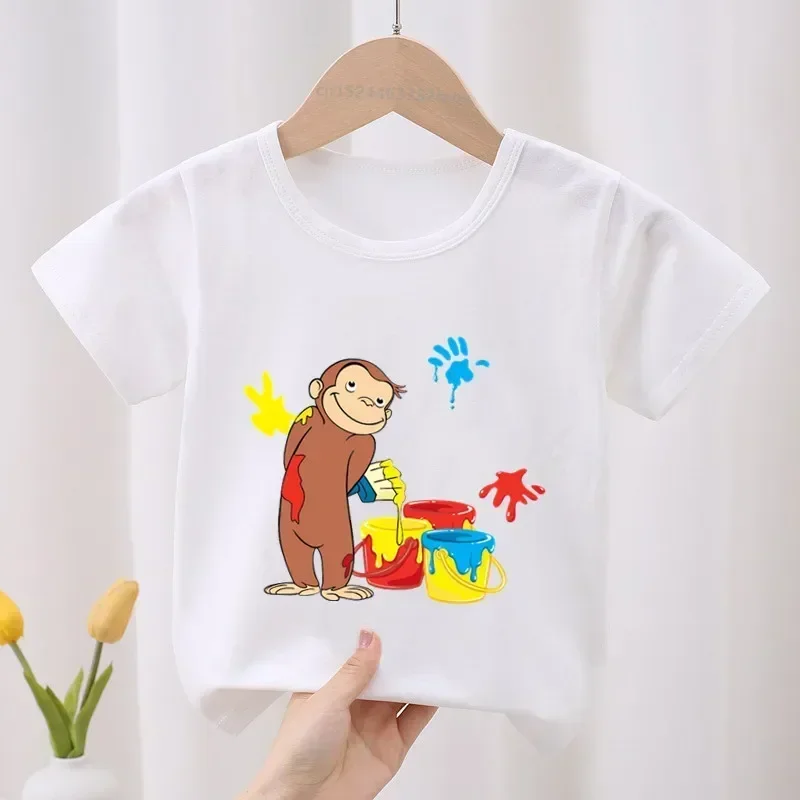 

Curious George Monkey Print Short Sleeve T-shirt for Kids Cute Animal Theme Summer Children's Clothing for Boys And Girls Baby C