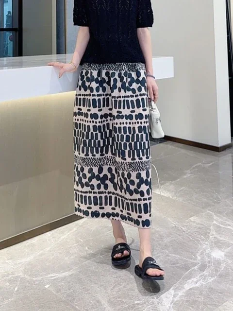 Drucken Lose Rock Elastische Taille A-line Jupe Vintage Sommer Röcke Chic Koreanische Saia 2025, Faldas Mujer De Moda frauen Kleidung