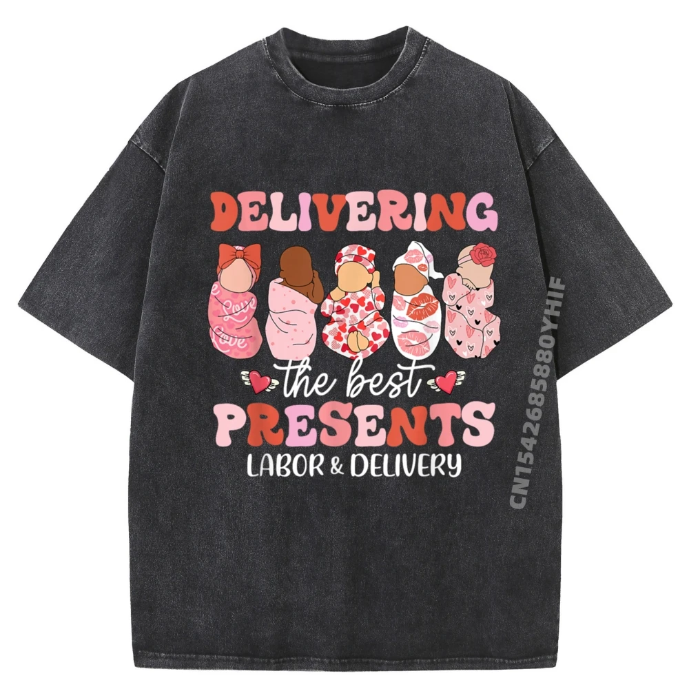 

Special Female Tops & Tees Valentine Delivering The Best Presents Men T-shirt Soft Breathable Retro Washed T Shirts Letter