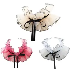 Victorian Vintage Organza Agaric Stand Fake Collar Steampunk Stage Cosplay Costume Neck Ruff with Ribbon Bowknot