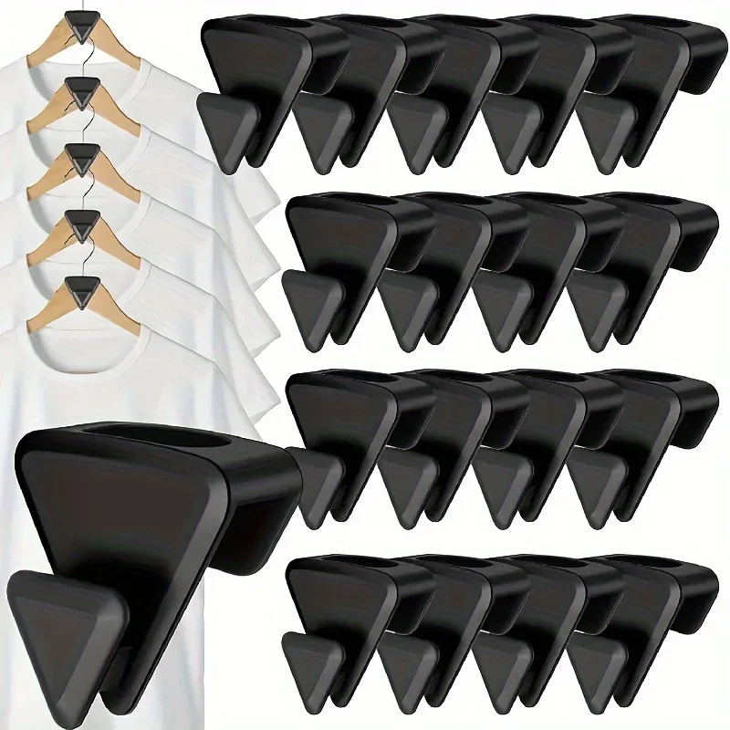 18pcs Clothes Hanger Connector Hooks, Space Triangles Hanger Hooks, Space Saving Closet Organizers And Hanger Black