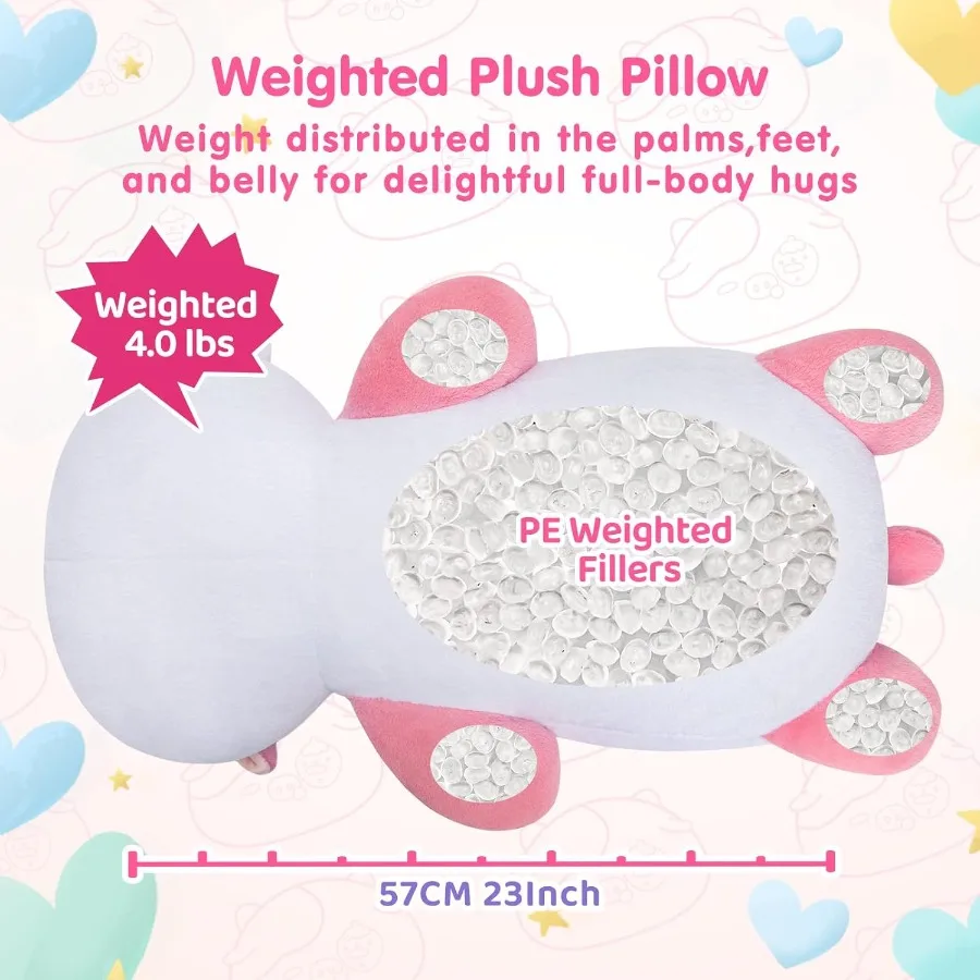 Gewichteter Erdbeerkuh-Plüsch, 4,0 Pfund, 58,3 cm, gewichtetes Stofftier für und Erwachsene, weiches rosa Kuhkissen zur Angstlinderung, Bi