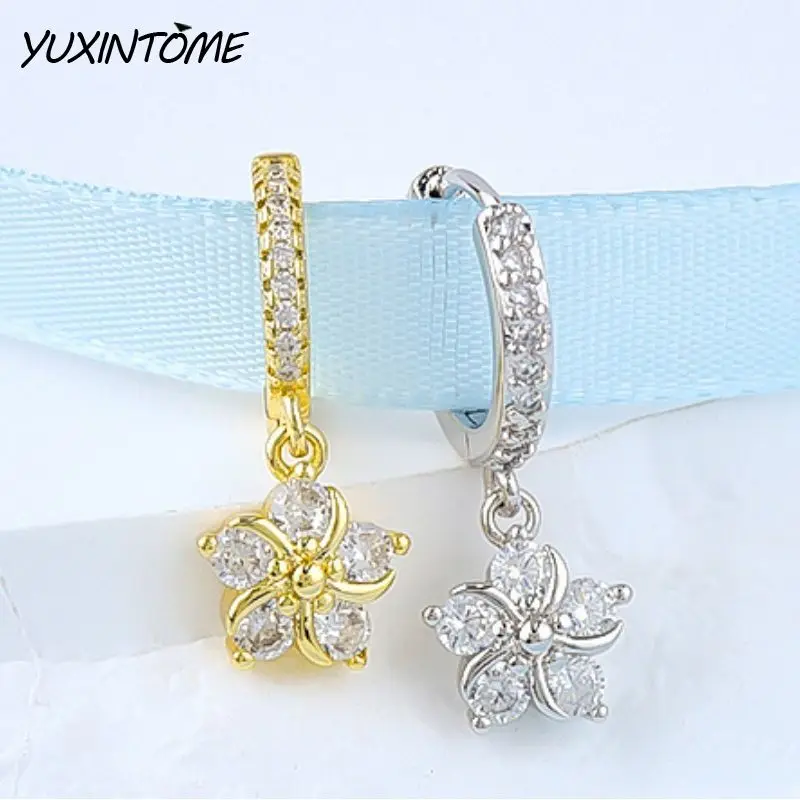 

925 Sterling Silver Needle Five-point Petal Zircon Starfish Pendant Micro-set Earrings Women's Niche Versatile Earrings Jewelry