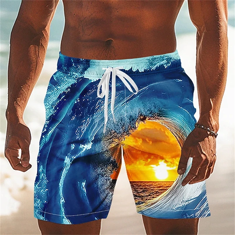 

Men's Beach Shorts Optical Illusion Ocean Printed Swim Trunks 2025 New Board Shorts Streetwear Hawaiian Vacation Men Clothing