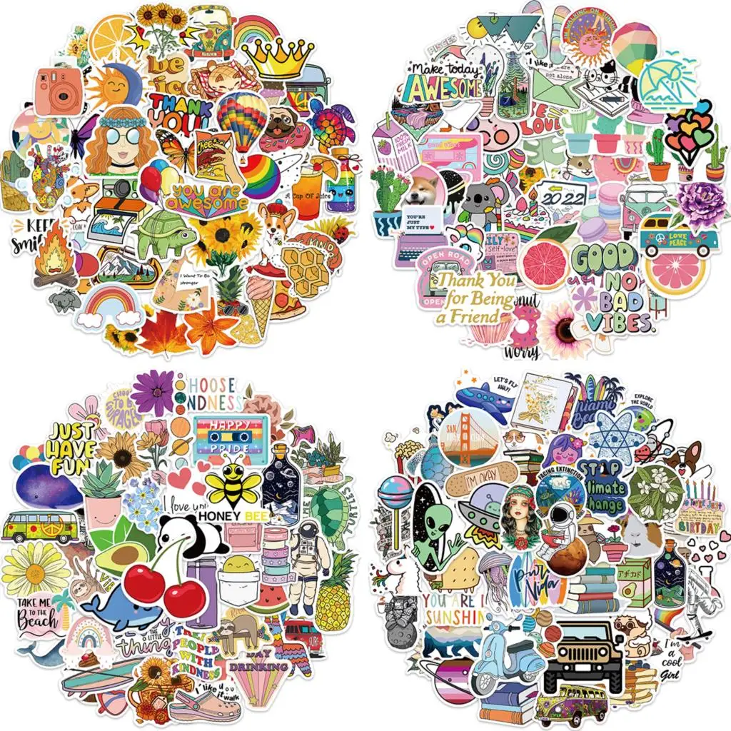 50/200pcs Cartoon Small Fresh Cute Stickers Kawaii Kids Graffiti DIY Skateboard Guitar Luggage Laptop Car PVC Stickers Decals