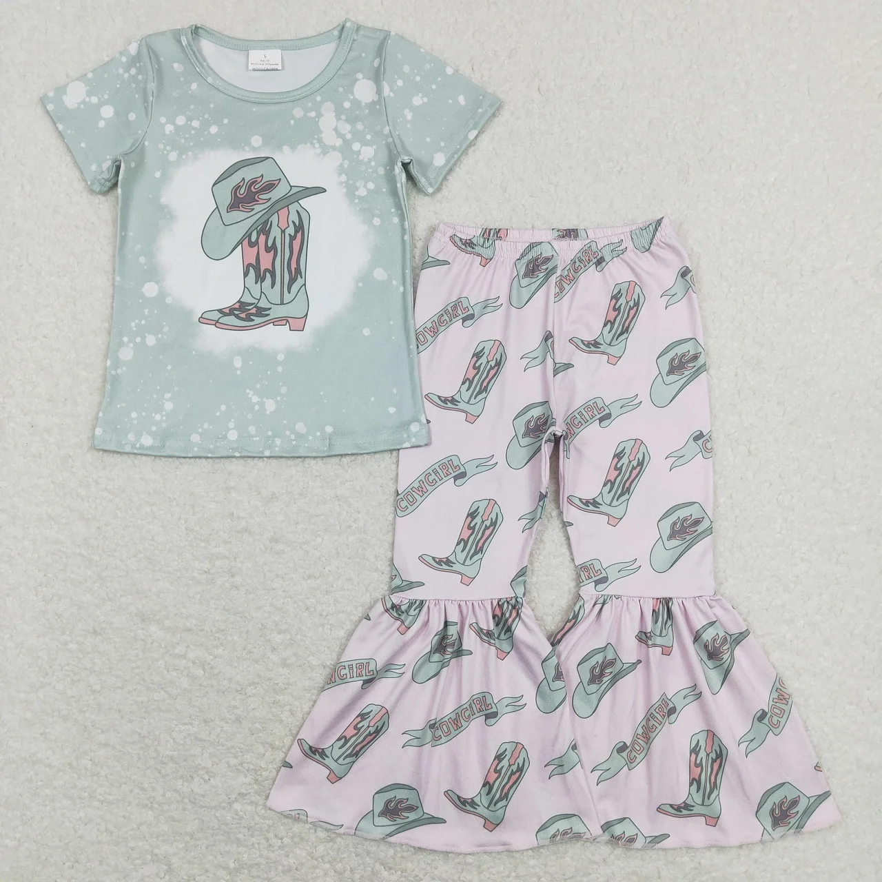 

Wholesale Baby Girls Western Sets Toddler Short Sleeves Shirts Kids Hats Boots Bell Pants Infant Outfit Infant Children Clothing