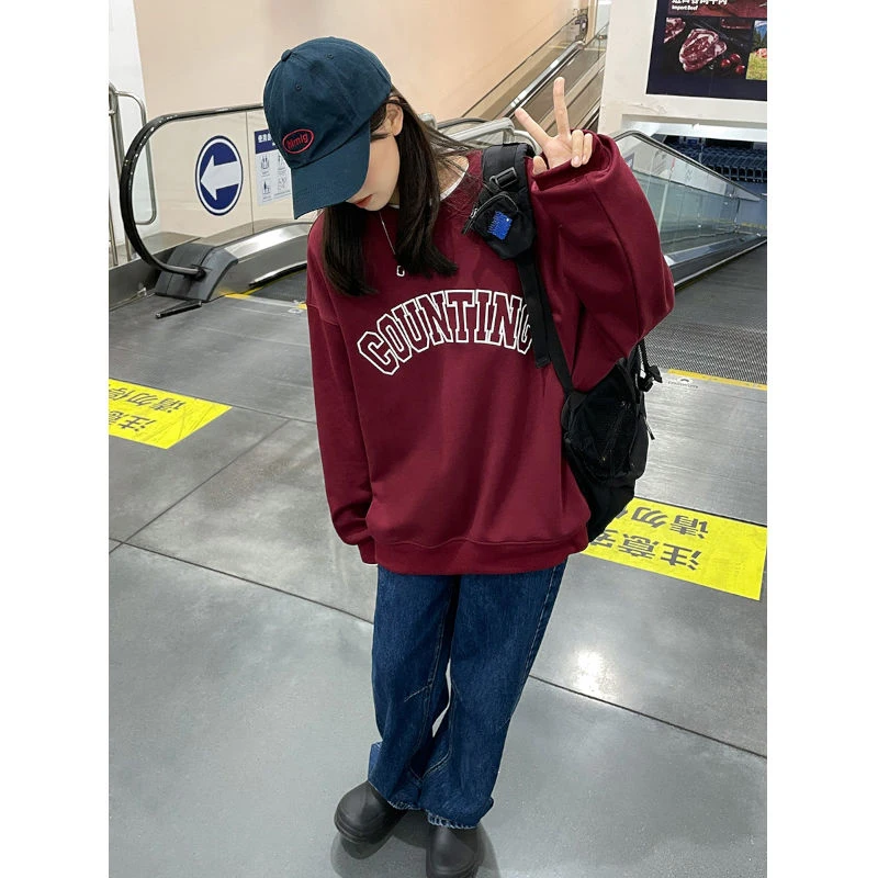 Autumn Fashion Letter Hoodie Women Round Neck Long Sleeve Casual Loose Sweatshirt