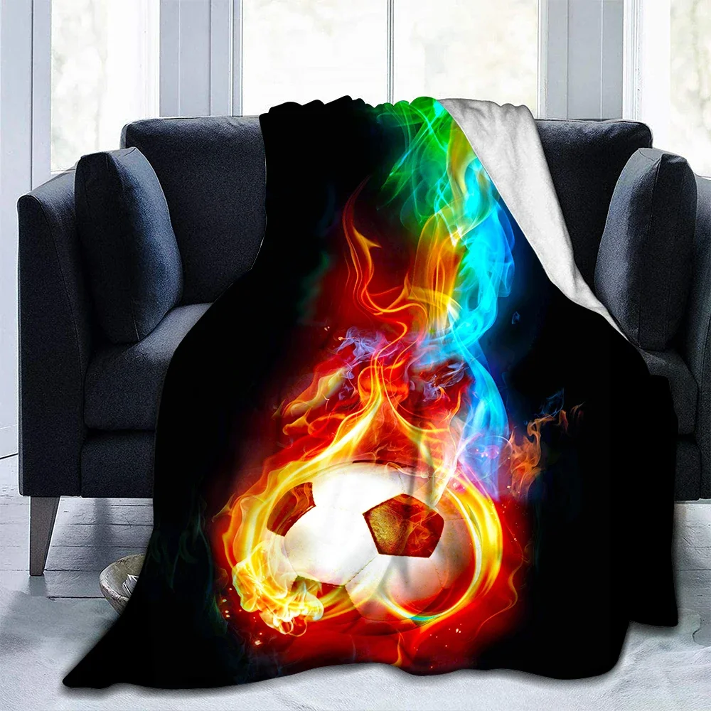 Soccer Football Ball Sport Flannel Throw Blanket Colourful Fire Pattern for Bed Sofa Couch Blanket Super Soft King Queen Size