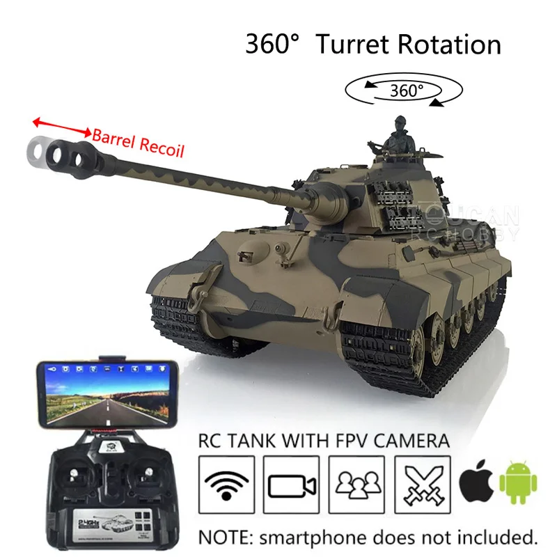 HENG LONG 1/16 7.0 King Tiger RTR RC Tank 3888A FPV 360° Turret Barrel Recoil Tiger II Speaker Smokeing BB Unit Cars TH19738