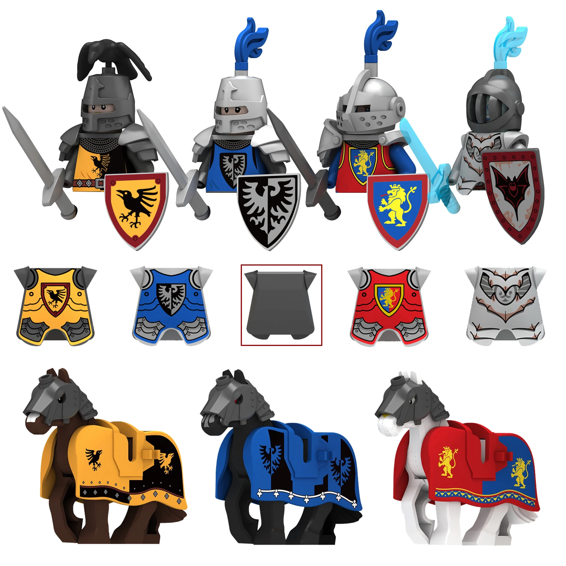 Medieval Castle Wars Figure Raven Black Eagle Red Lion Knight War Horse Armor Blocks Kids Toys Gift For Boys Girls Juguetes 2024