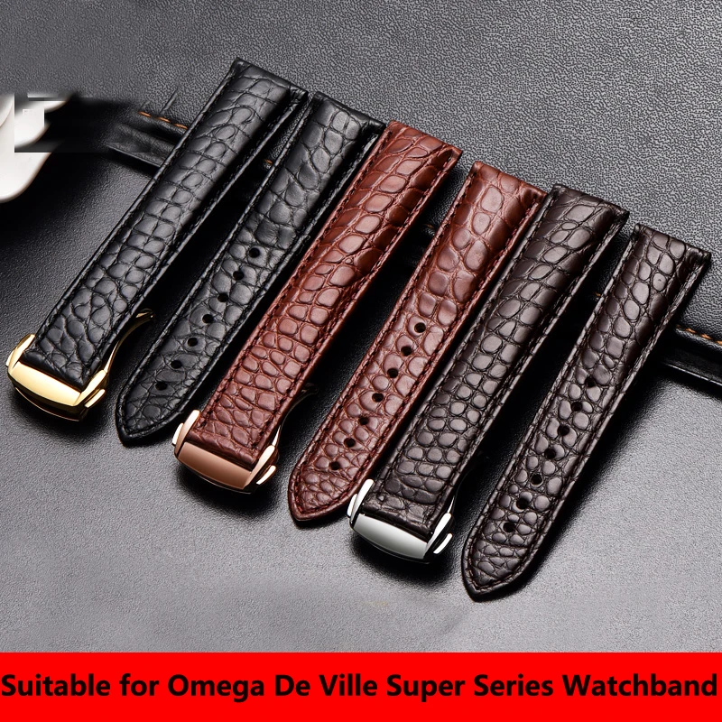 For Omega Crocodile Genuine Leather Watchband De Ville Seahorse Super Original Watch Strap Men And Women 19mm 20mm 21mm