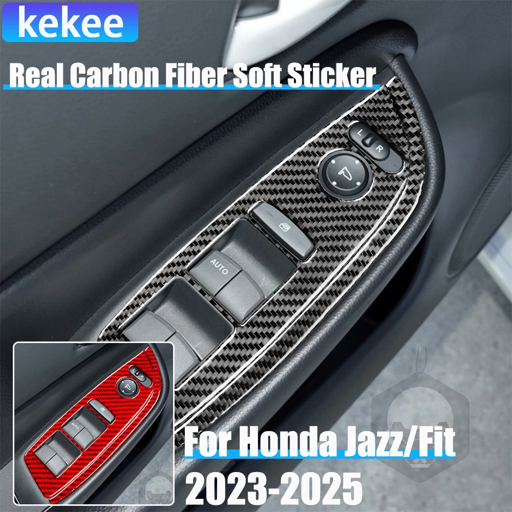 

Real Carbon Fiber Car Accessories Window Lifting Decorative Trim Cover Soft Sticker For Honda Fit /Jazz GR9 2023 2024 2025