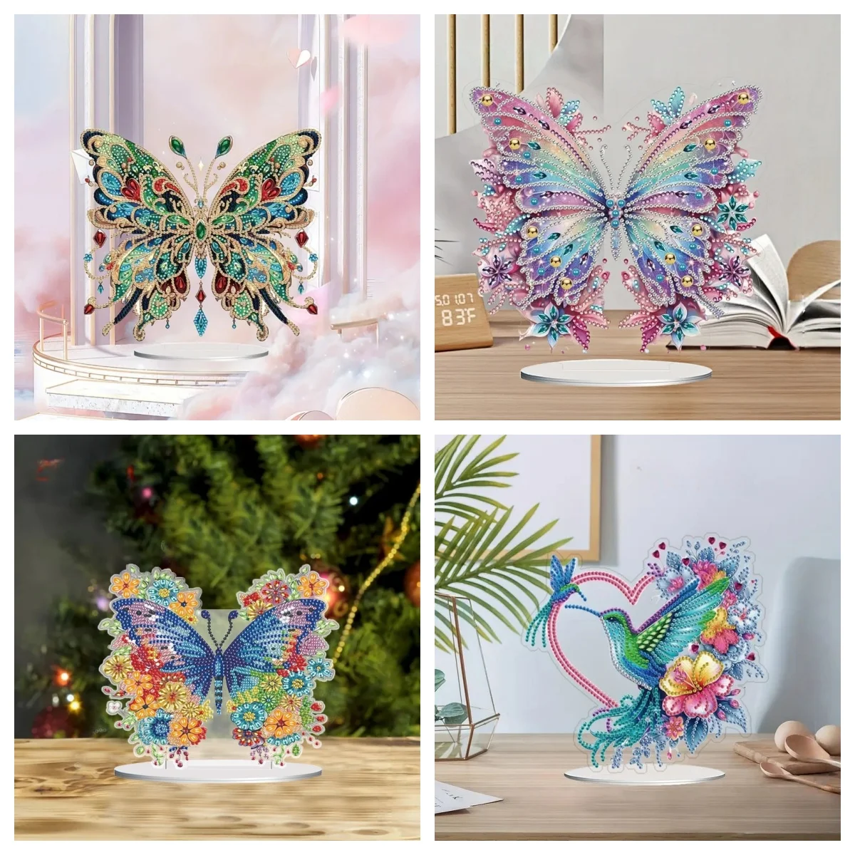 1 DIY Crystal Diamond Painting Decorative Item with Butterfly and Hummingbird Patterns Made of Acrylic Material for Christmas