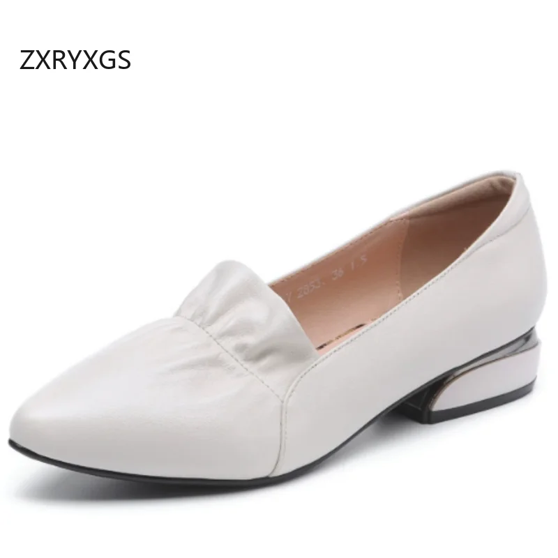ZXRYXGS Most Popular Real Leather Pointed Toe Low Heels 2026 Plus Size Fashion Shoes Ladies' Office Work Wedding Banquet Shoes