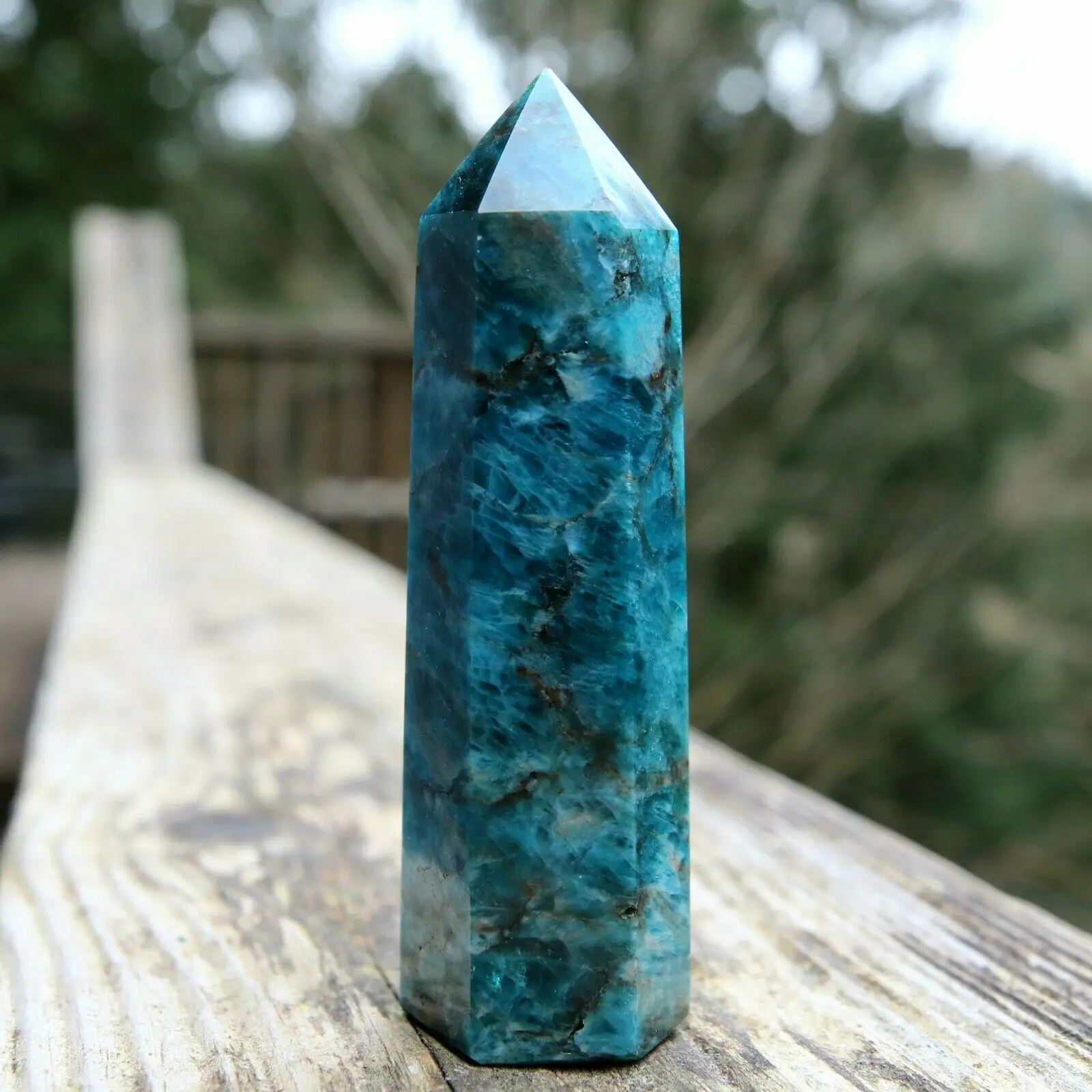 BLUE APATITE CRYSTAL POINT TOWER POLISHED NATURAL CHAKRA HEALING GEMSTONE QUARTZ