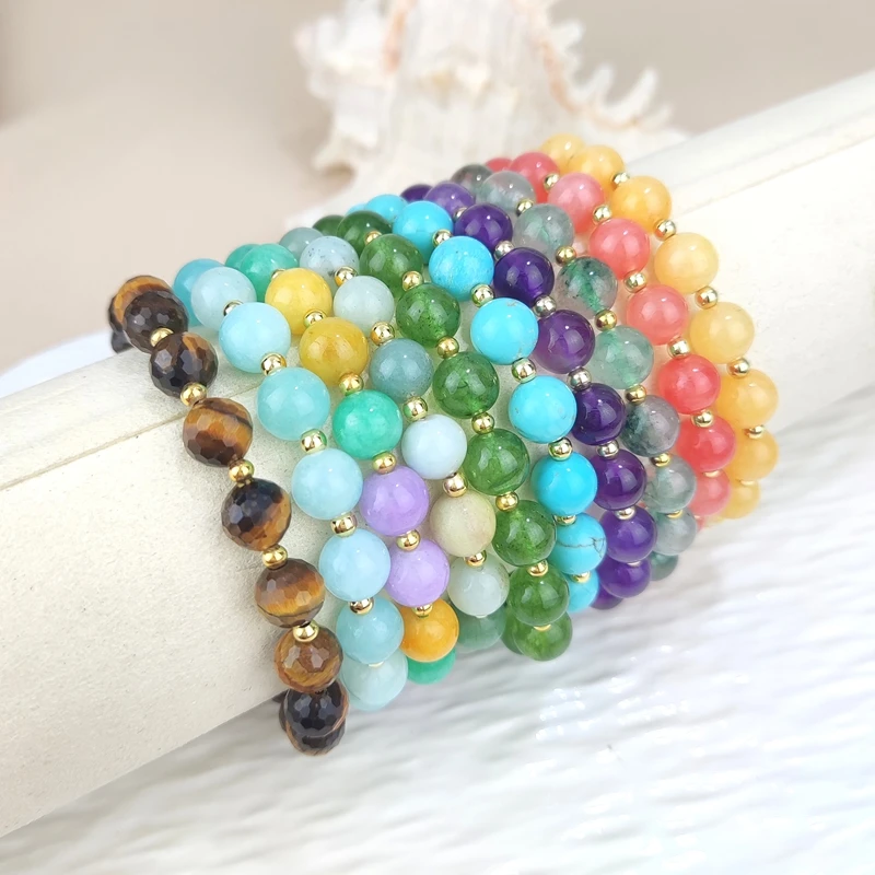 8MM الكريستال الطبيعي الأصفر اليشم الفيروز مطرز سوار، الملونة الأحجار الكريمة مطاطا سوار سحر الأزياء والمجوهرات #1